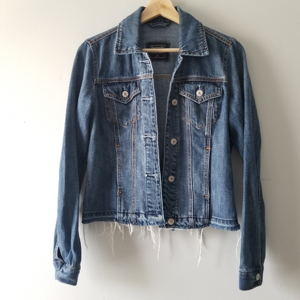 Abercrombie And Fitch Blue Denim Jean Raw Hem Jacket XS